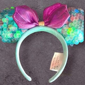 Mermaid Sequin Disney Mickey Ears Headband with Purple Bow